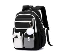 FANDARE Cute Bow-knot Backpack for Girls Teens Lightweight School Bag Bookbag Large Capacity Daypacks with Adjustable Straps, Laptop Sleeve & Plush Keychain for School, College, Travel Black White