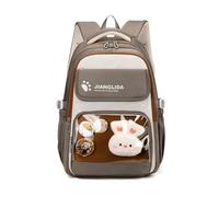 FANDARE Cute Cartoon School Backpack for Teens & Students Multi - Pocket Casual Travel Daypack for Boys Girls Ages 6-14 with Plush Decor, Durable Nylon 35L Laptop Bag for Outdoor Travel Brown