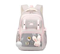 FANDARE Cute Casual Backpack for Teenagers, Kawaii School Bag with Cartoon Pin & Charm Rabbit, Lightweight Daypack for Daily Use, Travel & Campus, for Girls Ages 6-16 Light Grey