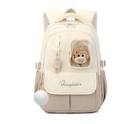 FANDARE Cute Children Backpack with Plush Toy Bookbag Middle High School Bag Multifunctional Daypacks for Ages 5-22 Versatile Daypack for Girls Boys Daily Use Travel Campus Yellow Brown