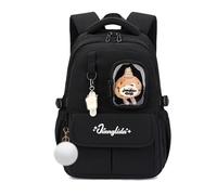FANDARE Cute Children Backpack with Plush Toy Bookbag Middle High School Bag Multifunctional Daypacks for Ages 5-22 Versatile Daypack for Girls Boys Daily Use Travel Campus Black