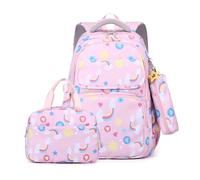 FANDARE Cute Children's Backpacks Youth Backpack for Boys Girls Elementary School Bag with Lunch Bag & Pencil Case for Primary Junior Middle Student Bookbag Travel Casual Daypacks Pink