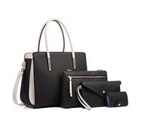 FANDARE Elegant Handbags Wallet Tote Bag Womens Top Handle Satchel Purse Set 4 pcs Set Crossbody Clutch Bag for Work Travel Shopping Party Ladies Shoulder Messenger Bag Black