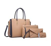 FANDARE Elegant Handbags Wallet Tote Bag Womens Top Handle Satchel Purse Set 4 pcs Set Crossbody Clutch Bag for Work Travel Shopping Party Ladies Shoulder Messenger Bag Khaki