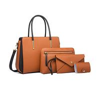 FANDARE Elegant Handbags Wallet Tote Bag Womens Top Handle Satchel Purse Set 4 pcs Set Crossbody Clutch Bag for Work Travel Shopping Party Ladies Shoulder Messenger Bag Brown