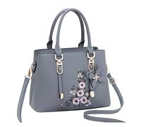 FANDARE Embroidered Handbag for Women Waterproof Top-Handle Bags Shoulder Bag Satchel Bag PU Leather Crossbody Bag Messenger Bag for Work Travel Office Party Shopping Blue