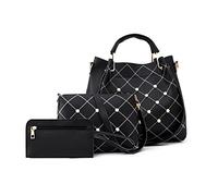 FANDARE Fashion Bucket Tote Bag Waterproof Women Handbag 3 Pcs Set Shoulder Bag Top-Handle Bags PU Leather Messenger Bag for Work Travel Office Party Shopping Black