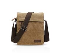 FANDARE Fashion Men Portable Messenger Bag Business Student Travel Postman Shoulder Bag Large Capacity Multi-Pocket Wear-Resistant Canvas Brown A