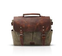 FANDARE Fashion Portable Briefcase Messenger Bag Business Student Travel 14 Inch Laptop Shoulder Bag Multifunction Waterproof Oil Wax Canvas ArmyGreen
