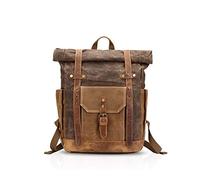FANDARE Fashion School Bag Travel Backpack Man 15.6 inch Laptop Daypack Outdoor Camping Large Capacity Rucksack Canvas, Brown, L, Leisure Backpack