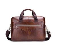 FANDARE Genuine Leather Briefcase Mens Convertible Briefcase for 12.9 inch Laptop Messenger Bag Shoulder Satchel Crossbody Bag Handbag Durable Sack for Travel Business Working Daily Brown