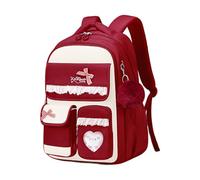 FANDARE Girls Backpack for School Lightweight Water-Resistant Oxford Rucksack with Multi-Compartment Cute Kawaii Bookbag for Teen Girls with Bow & Bunny Pendant Red