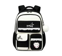 FANDARE Girls Backpack for School Lightweight Water-Resistant Oxford Rucksack with Multi-Compartment Cute Kawaii Bookbag for Teen Girls with Bow & Bunny Pendant Black