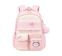 FANDARE Girls Backpack for School Lightweight Water-Resistant Oxford Rucksack with Multi-Compartment Cute Kawaii Bookbag for Teen Girls with Bow & Bunny Pendant Pink