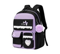FANDARE Girls Backpack for School Lightweight Water-Resistant Oxford Rucksack with Multi-Compartment Cute Kawaii Bookbag for Teen Girls with Bow & Bunny Pendant Black Purple