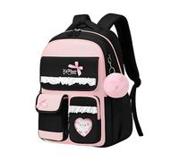 FANDARE Girls Backpack for School Lightweight Water-Resistant Oxford Rucksack with Multi-Compartment Cute Kawaii Bookbag for Teen Girls with Bow & Bunny Pendant Black Pink