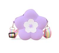 FANDARE Girls Shoulder Handbag Kids Silicone Coin Purse Personalized Child Wallet Mini Change Pouch Toddler Money Bag for School Daily Use Birthday Crossbody Bag with Adjustable Lanyard Flower Purple