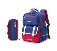 FANDARE Kids Rucksack Large Backpack for Primary School Pencil CaseErgonomic Lightweight Backpack with Reflective Strip High Capacity Multi-Compartment Design for Boys & Girls Blue and Red