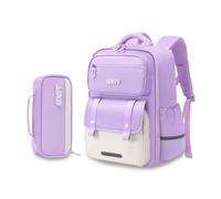 FANDARE Kids Rucksack Large Backpack for Primary School Pencil CaseErgonomic Lightweight Backpack with Reflective Strip High Capacity Multi-Compartment Design for Boys & Girls Purple