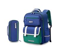 FANDARE Kids Rucksack Large Backpack for Primary School Pencil CaseErgonomic Lightweight Backpack with Reflective Strip High Capacity Multi-Compartment Design for Boys & Girls Blue and Green