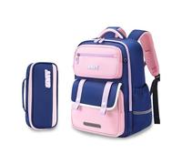 FANDARE Kids Rucksack Large Backpack for Primary School Pencil CaseErgonomic Lightweight Backpack with Reflective Strip High Capacity Multi-Compartment Design for Boys & Girls Blue and Pink