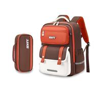 FANDARE Kids Rucksack Large Backpack for Primary School Pencil CaseErgonomic Lightweight Backpack with Reflective Strip High Capacity Multi-Compartment Design for Boys & Girls Brown