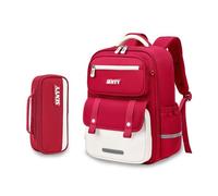 FANDARE Kids Rucksack Large Backpack for Primary School Pencil CaseErgonomic Lightweight Backpack with Reflective Strip High Capacity Multi-Compartment Design for Boys & Girls Red