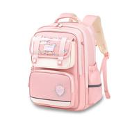 FANDARE Kids School Backpack Lightweight British Style Waterproof Rucksack for Boys Girls Ergonomic School Bag with Chest Strap & Reflective Strips Multi-Compartment Pink