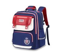FANDARE Kids School Backpack Lightweight British Style Waterproof Rucksack for Boys Girls Ergonomic School Bag with Chest Strap & Reflective Strips Multi-Compartment Blue-Red
