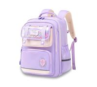 FANDARE Kids School Backpack Lightweight British Style Waterproof Rucksack for Boys Girls Ergonomic School Bag with Chest Strap & Reflective Strips Multi-Compartment Purple