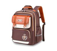 FANDARE Kids School Backpack Lightweight British Style Waterproof Rucksack for Boys Girls Ergonomic School Bag with Chest Strap & Reflective Strips Multi-Compartment Brown
