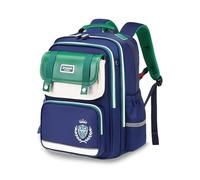 FANDARE Kids School Backpack Lightweight British Style Waterproof Rucksack for Boys Girls Ergonomic School Bag with Chest Strap & Reflective Strips Multi-Compartment Blue-Green