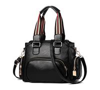 FANDARE Ladies Handbag Lightweight Tote Top Handle Shoulder Crossbody Messenger Bag PU Leather Multi Pockets for Shopping Work School Travel Casual Daily Use Black