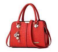 FANDARE Ladies Top-Handle Bags Handbags for Women Shoulder Crossbody Bag for Business Travel Commute Satchel Messenger Bag with Exquisite Pendant Wallet Waterproof PU Leather Wine Red B