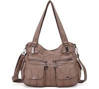 FANDARE Large Hobo Bags Women's Crossbody Shoulder Bag Vintage Satchel Purse Waterproof PU Leather for Shopping Business Travel Office Campus Khaki