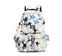 FANDARE Lightweight Rucksack for Men Women Water Resistant Casual Daypack with Multiple Compartments & Graffiti Star Print Lightweight Nylon Backpack for School Work Travel Commuting White