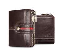 FANDARE Men Women Wallet Genuine Leather Purse with RFID Bifold Cardholder with 7 Card Slots, 2 Check & Coin Pocket, 1 Photo Window Gift-Suitable for 25-45 Daily Commuting Travel Dark Brown