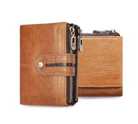 FANDARE Men Women Wallet Genuine Leather Purse with RFID Bifold Cardholder with 7 Card Slots, 2 Check & Coin Pocket, 1 Photo Window Gift-Suitable for 25-45 Daily Commuting Travel Khaki Brown