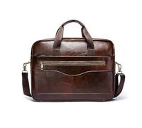 FANDARE Men's Briefcase Vintage Genuine Leather Case fit 15.6 inch Notebook, Cross-Body Messenger Business Bag with Detachable Shoulder Strap, Comfortable Hand Carry, Multiple Pockets Brown