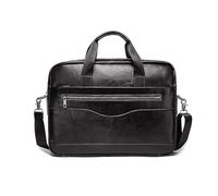 FANDARE Men's Briefcase Vintage Genuine Leather Case fit 15.6 inch Notebook, Cross-Body Messenger Business Bag with Detachable Shoulder Strap, Comfortable Hand Carry, Multiple Pockets Black