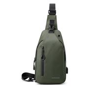 FANDARE Mens Chest Bag Outdoor Hiking Daypacks Sling Bags for Personal Flex Bag with USB Charging Port & Earphone Hole Small Crossbody Sling Backpack Shoulder Man Bags Travel Satchel Bag Army Green