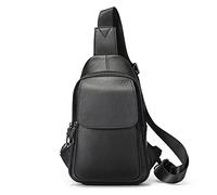FANDARE Men's Genuine Leather Cross Body Bag Chest Bag for Daily Use Compact Crossbody Bag for Men Travel Work Commuting and Outdoor Activities Black A