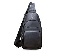FANDARE Men's Genuine Leather Cross Body Bag Chest Bag for Daily Use Compact Crossbody Bag for Men Travel Work Commuting and Outdoor Activities Black C