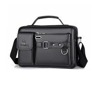 FANDARE Men's Retro Black PU Leather Messenger Handbag Laptop Bag, 12.9 inch, Large Shoulder Bag for Work, Business, Travel