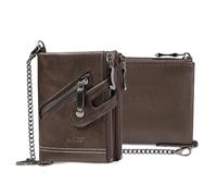 FANDARE Men's RFID Blocking Bifold Wallet with Chain, Multi - Card PU Leather Cardholder with 14 Card Slots & Cash/3*Coin Compartments for Daily Work Purse Dark Brown