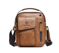 FANDARE Men's Shoulder Bags Leather Business Handbags Messenger Crossbody Satchel Sling Waterproof Travel Bag Daily Man Small Side Bag with Adjustable Shoulder Strap fit 7.9 inch tablet Light Brown