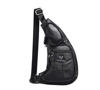 FANDARE Men's Sling Bag Leather Chest Pack Business Shoulder Bags Versatile Messenger Crossbody Satchel Cover Daypacks Waterproof Travel Bag Daily Small Side Bag with Adjustable Shoulder Strap Black