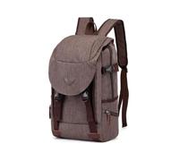 FANDARE Multi Pocket Rucksack with Headphone Hole Unisex Khaki | backpack for men women, large capacity casual daypack for travel work school, polyester flap backpack with buckle closure