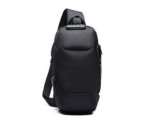 FANDARE New Men Sling Bag Anti-Theft Crossbody Bag Chest Pack with Password Lock,USB, Reflective Stripe Shoulder Bag for Cycling Camping Riding Hiking Waterproof Polyester Black