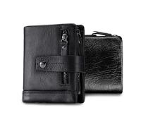 FANDARE New Mens Wallet RFID Blocking Women Purse Genuine Leather Zipper Coin Pocket Bifold Purse Cardholder with 13 Credit Card Holder Wallets Slim Purse for Daily Use, Travel, Business Black